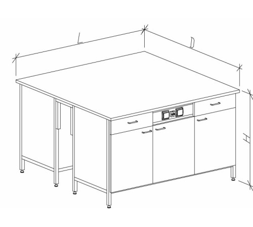 Стол-тумба островной на основе столов-тумб металлических с дверками, ящиками и розетками 1200 СТОн-М с/я.р.