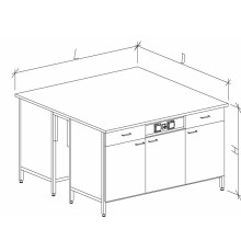 Стол-тумба островной на основе столов-тумб металлических с дверками, ящиками и розетками 1200 СТОнб-М с/я.р.